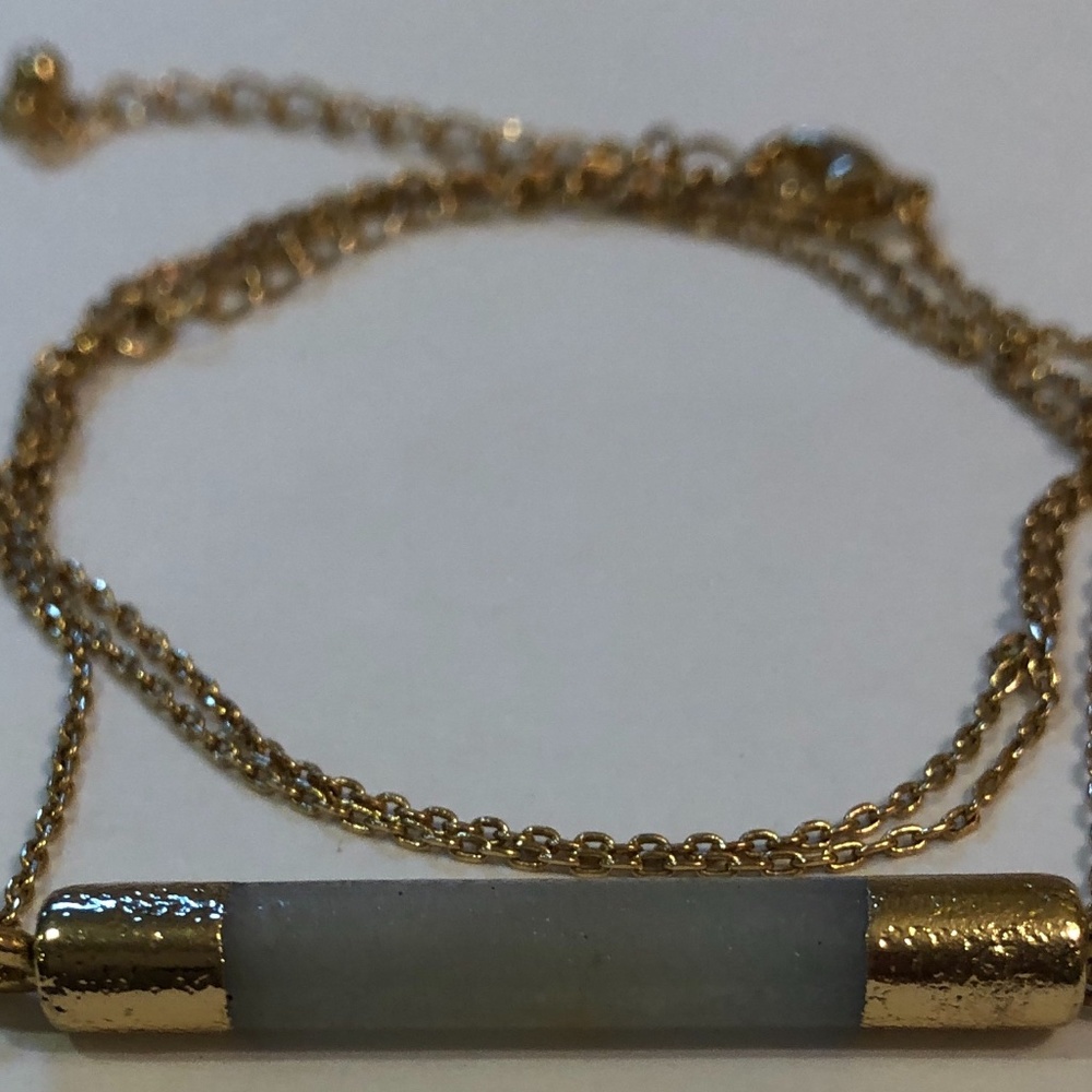 NEW green Jade bar necklace gold Dainty boho gypsy